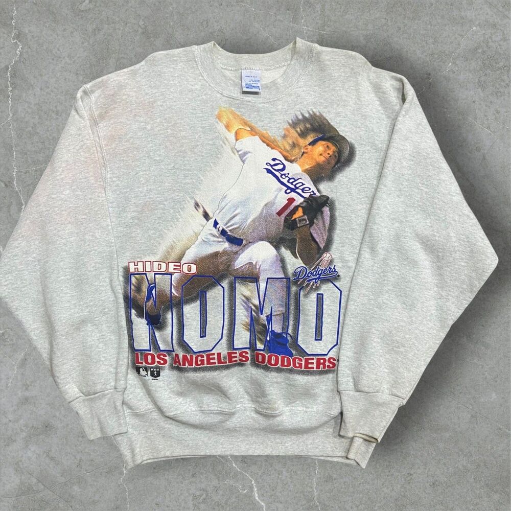Salem Sportswear Vintage 90s MLB Los Angeles Dodgers NOMO Sweatshirt Gray Large